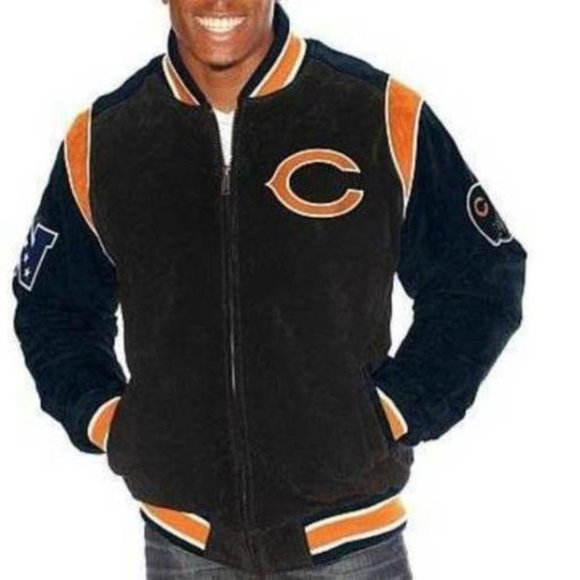 Mens Chicago Bears Varsity Jacket Small G-III NFL Fielders Football Leather - Picture 1 of 7